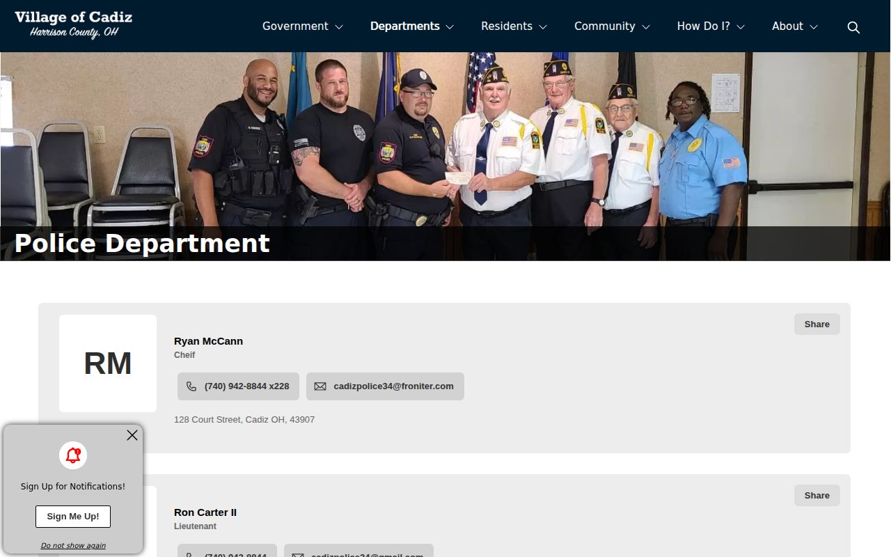 Harrison County Cadiz police department arrest-record contact page